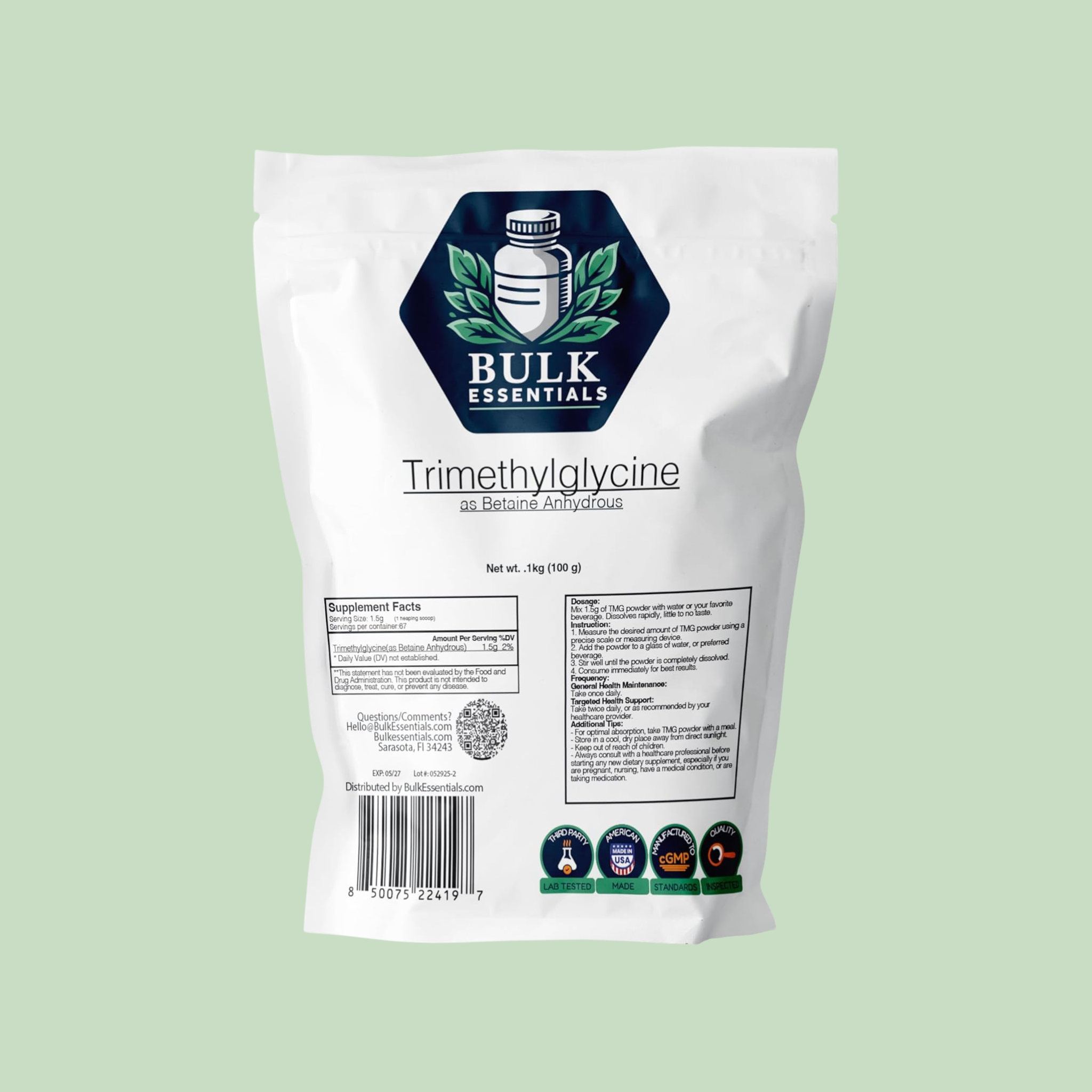 TMG (Trimethylglycine) as Betaine Anhydrous Supplements